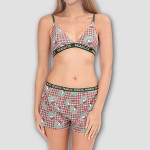 NWT Peanuts Women's Holiday Boxer Shorts and Bra Sets - XXL